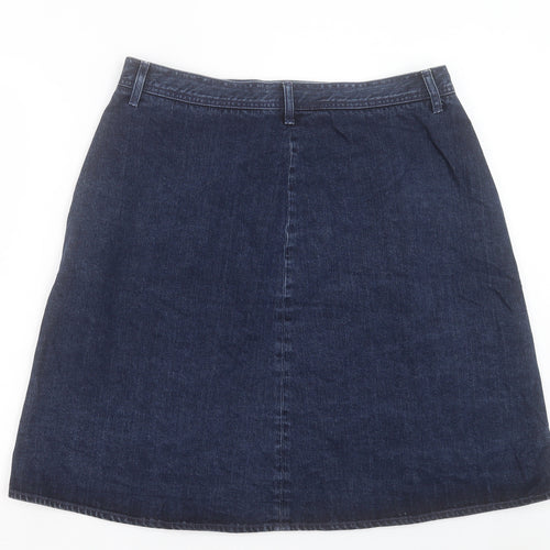 Toast Womens Blue Cotton A-Line Skirt Size 18 Button