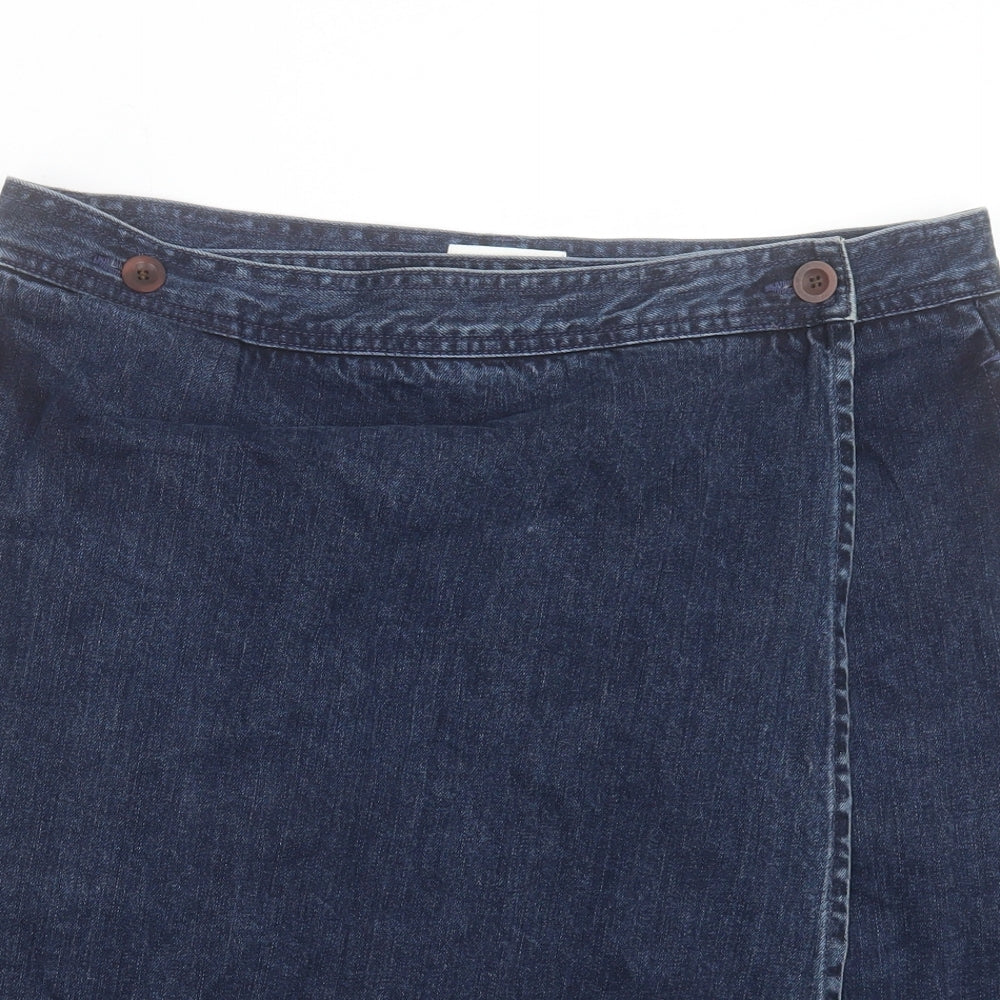 Toast Womens Blue Cotton A-Line Skirt Size 18 Button