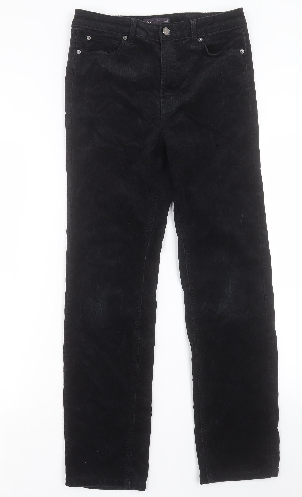 Marks and Spencer Womens Black Cotton Trousers Size 10 L28 in Regular Button