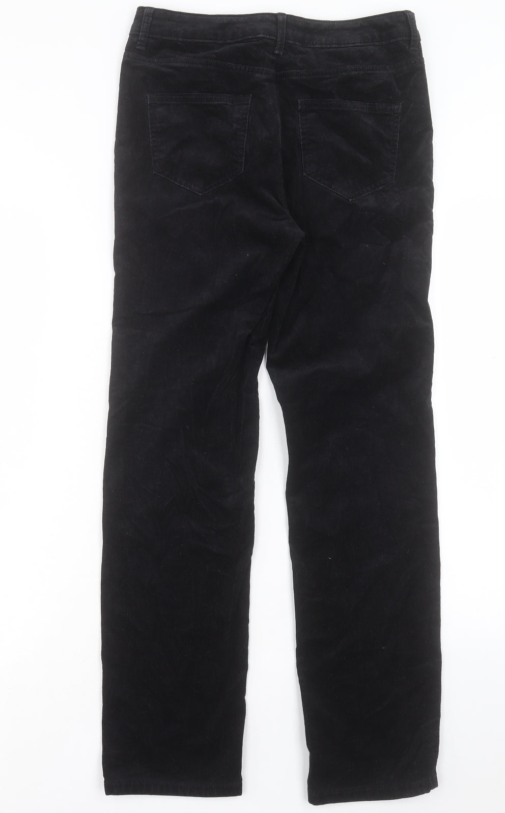 Marks and Spencer Womens Black Cotton Trousers Size 10 L28 in Regular Button