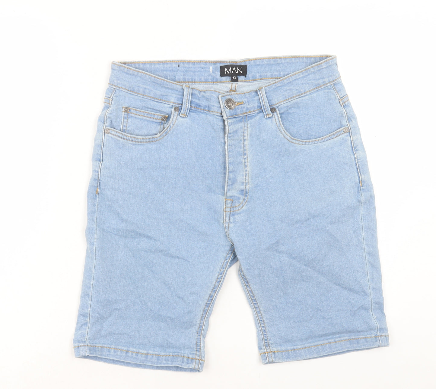 Boohoo Mens Blue Cotton Bermuda Shorts Size 32 in L8 in Regular Button