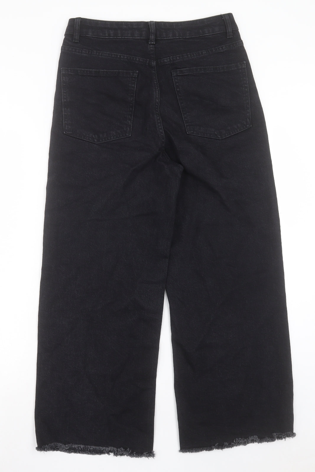 Marks and Spencer Womens Black Cotton Wide-Leg Jeans Size 12 L26 in Regular Button