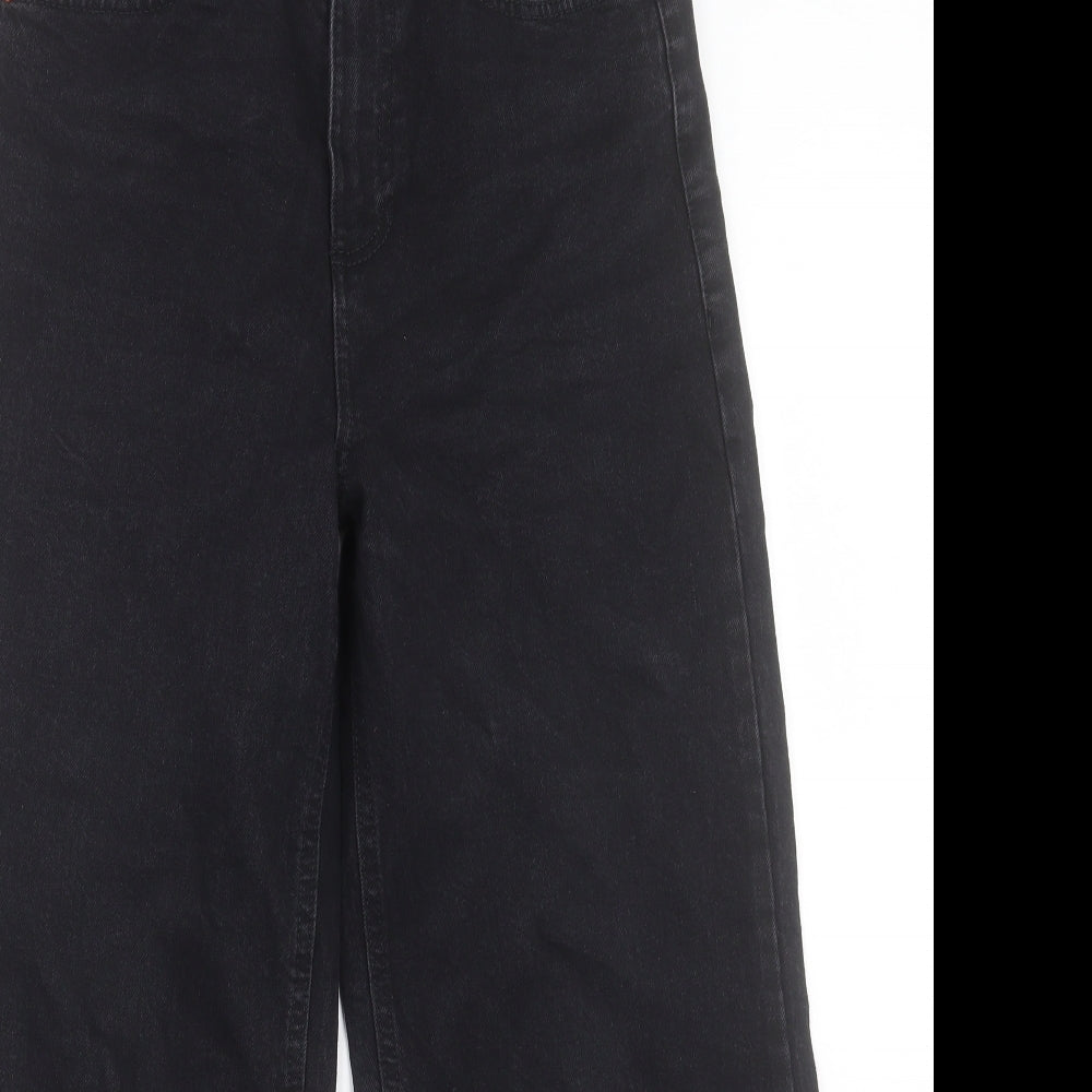 Marks and Spencer Womens Black Cotton Wide-Leg Jeans Size 12 L26 in Regular Button