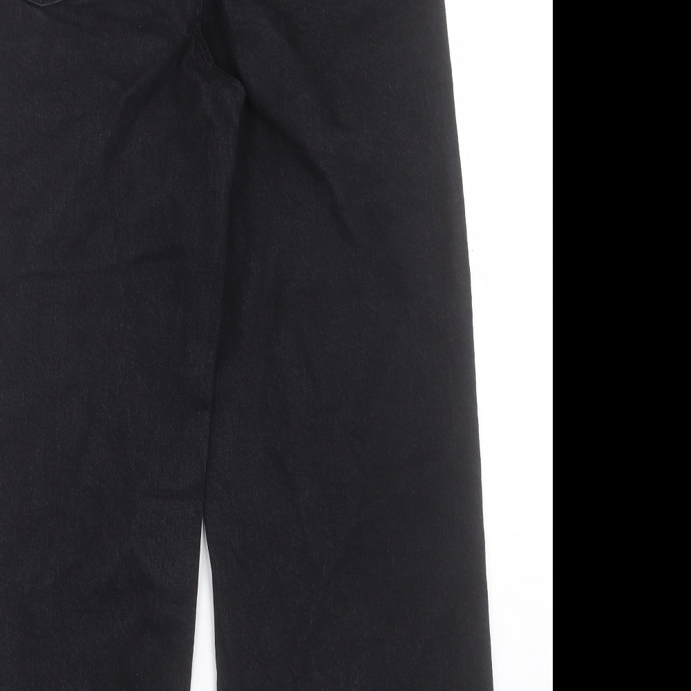 Marks and Spencer Womens Black Cotton Wide-Leg Jeans Size 12 L26 in Regular Button