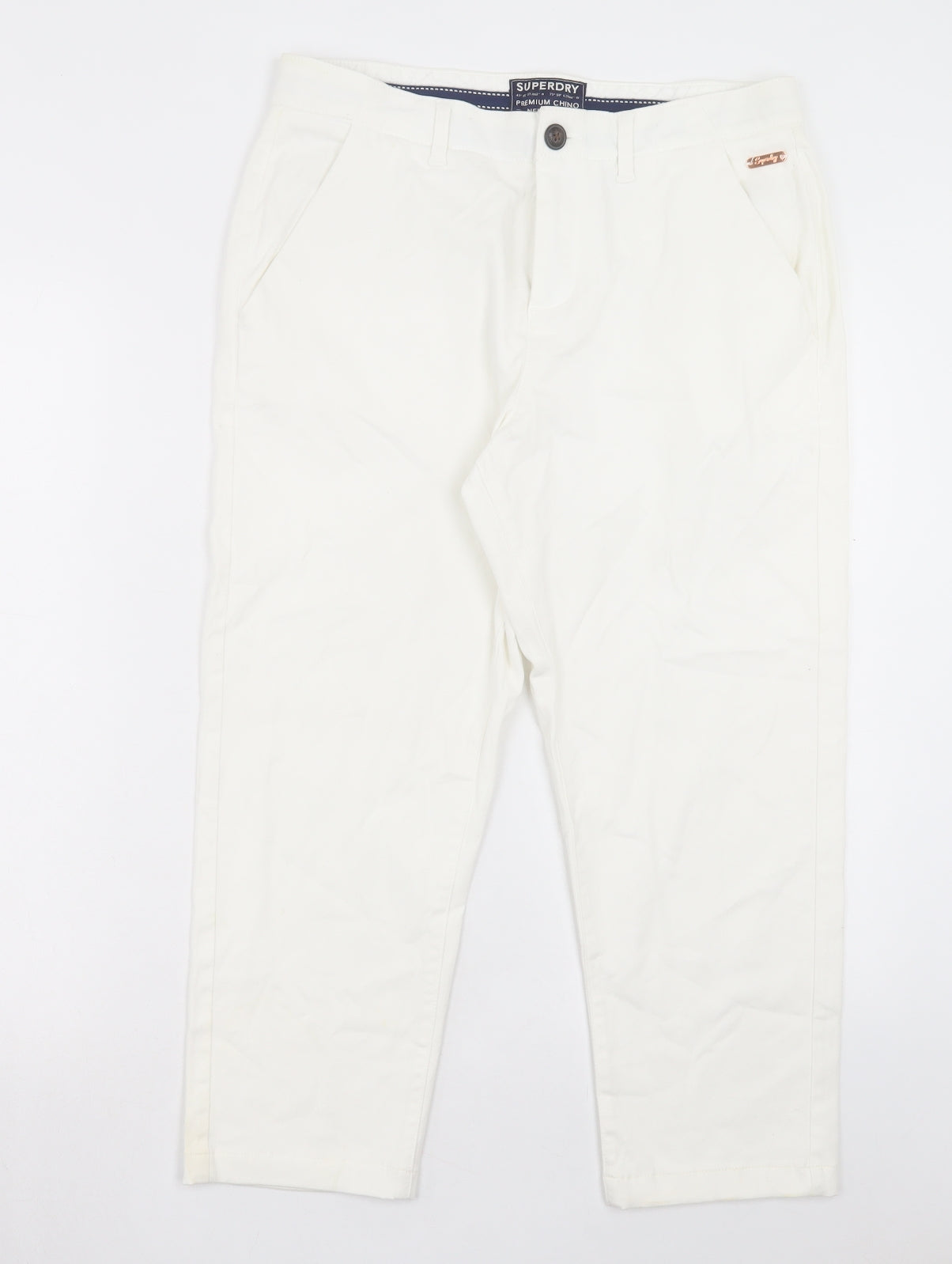 Superdry Womens White Cotton Chino Trousers Size 14 L22 in Regular Button