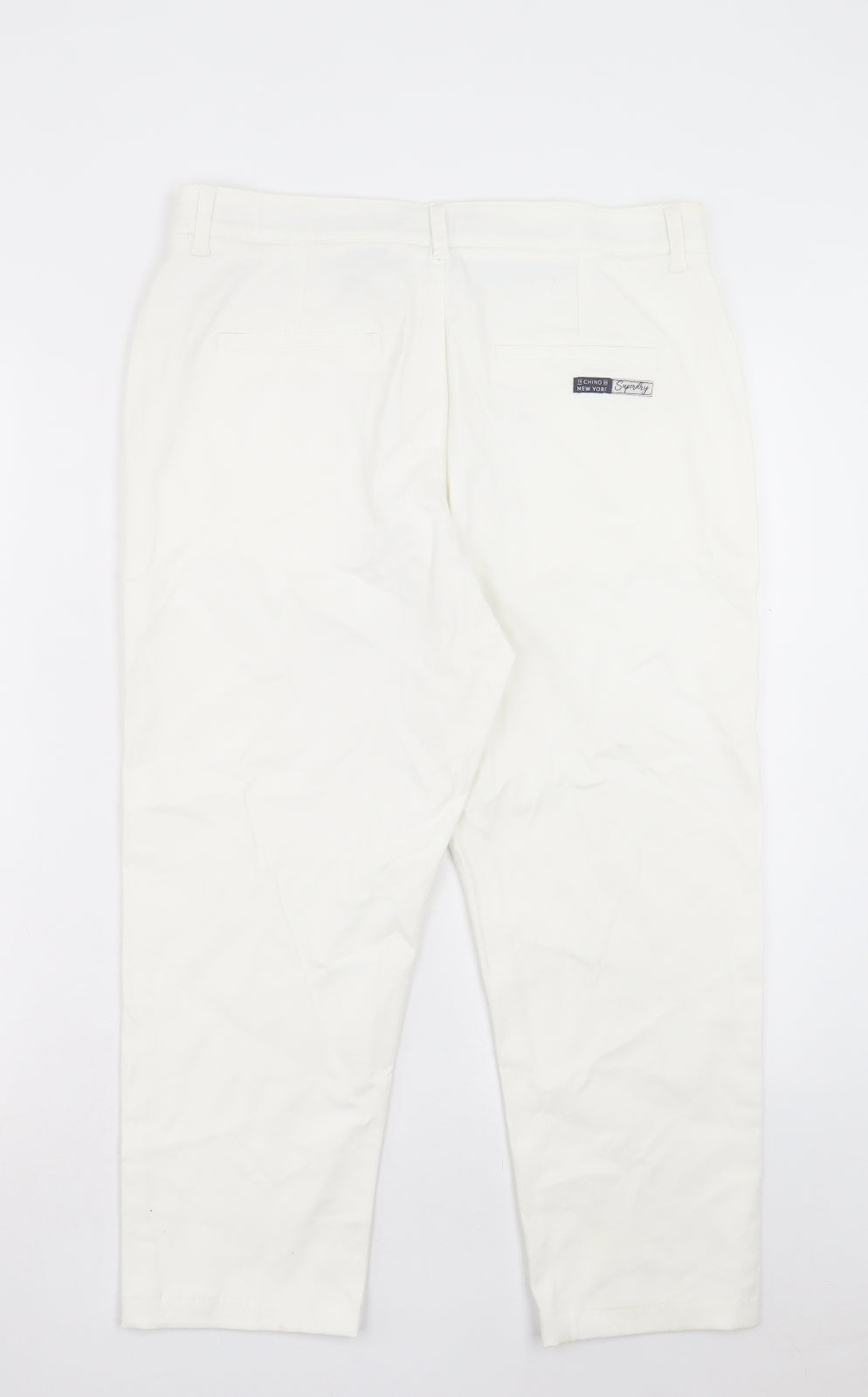 Superdry Womens White Cotton Chino Trousers Size 14 L22 in Regular Button