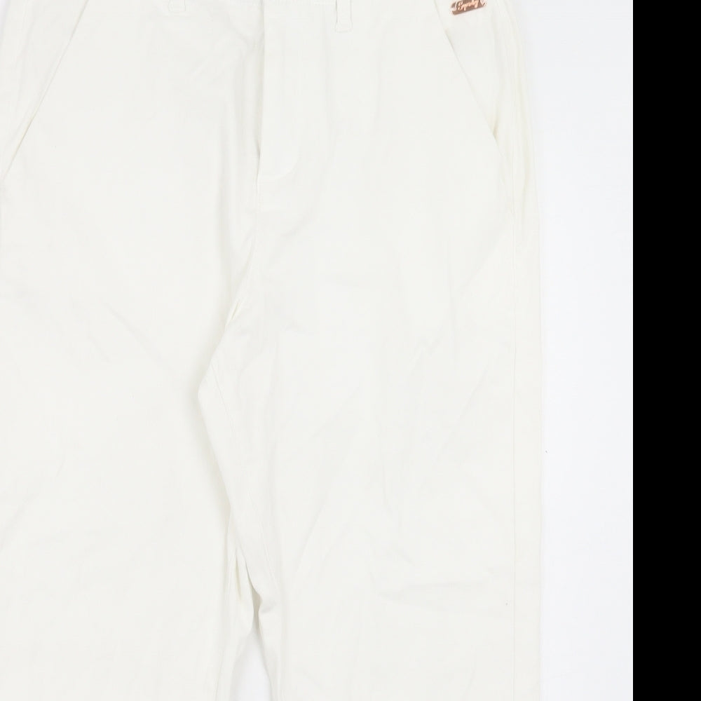 Superdry Womens White Cotton Chino Trousers Size 14 L22 in Regular Button