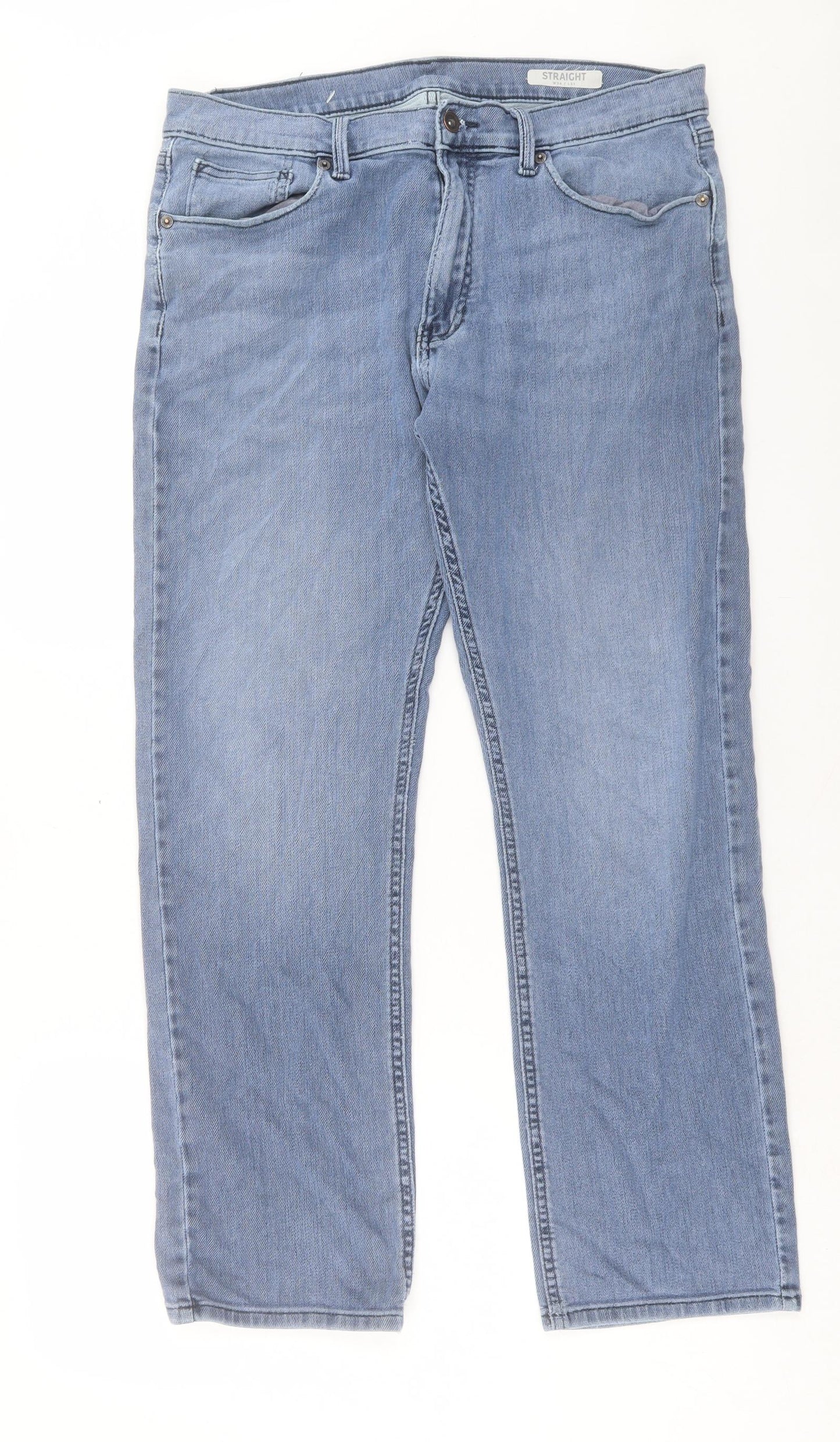 Marks and Spencer Mens Blue Cotton Straight Jeans Size 34 in L31 in Regular Button