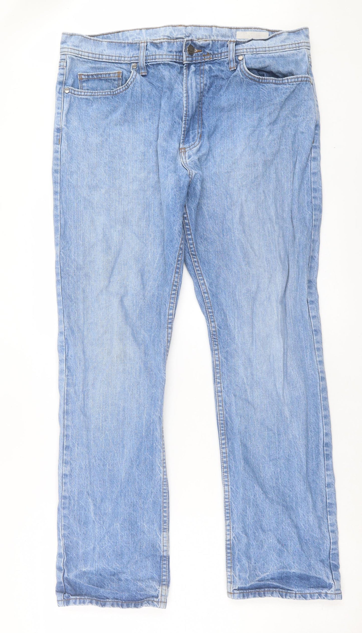 Marks and Spencer Mens Blue Cotton Straight Jeans Size 36 in L31 in Regular Button