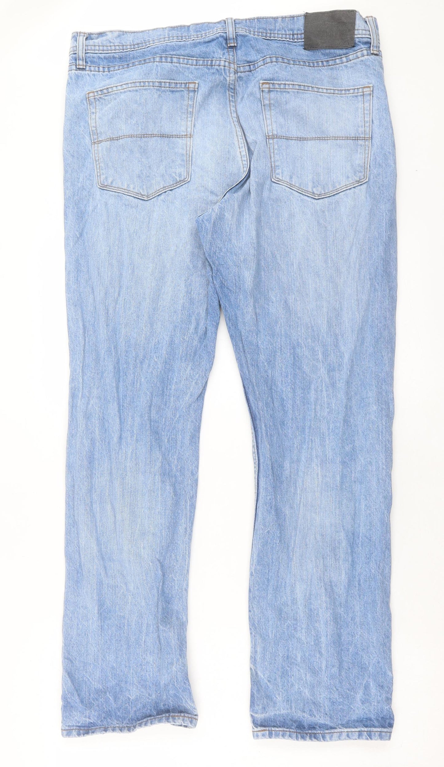 Marks and Spencer Mens Blue Cotton Straight Jeans Size 36 in L31 in Regular Button