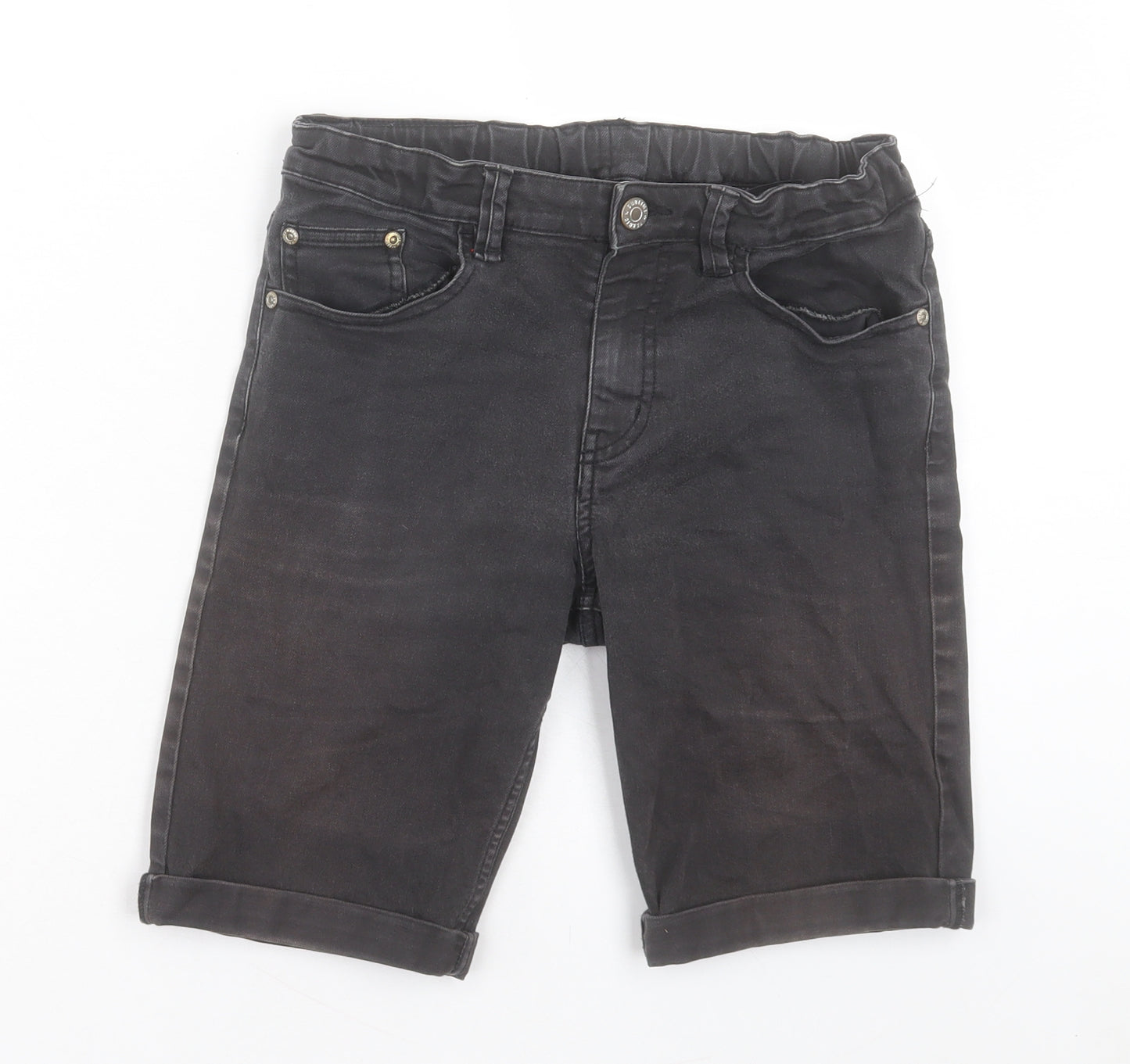 H&M Boys Black Cotton Bermuda Shorts Size 11-12 Years Regular Buckle