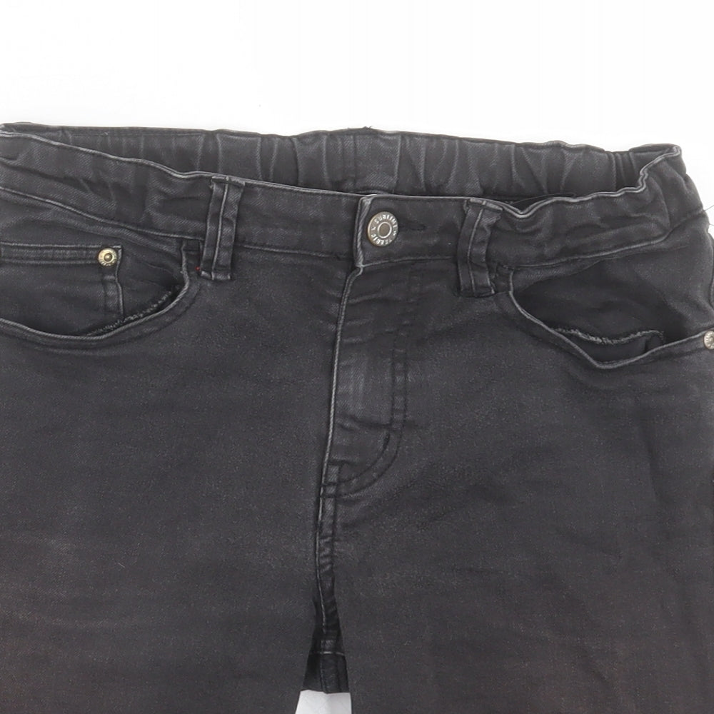 H&M Boys Black Cotton Bermuda Shorts Size 11-12 Years Regular Buckle