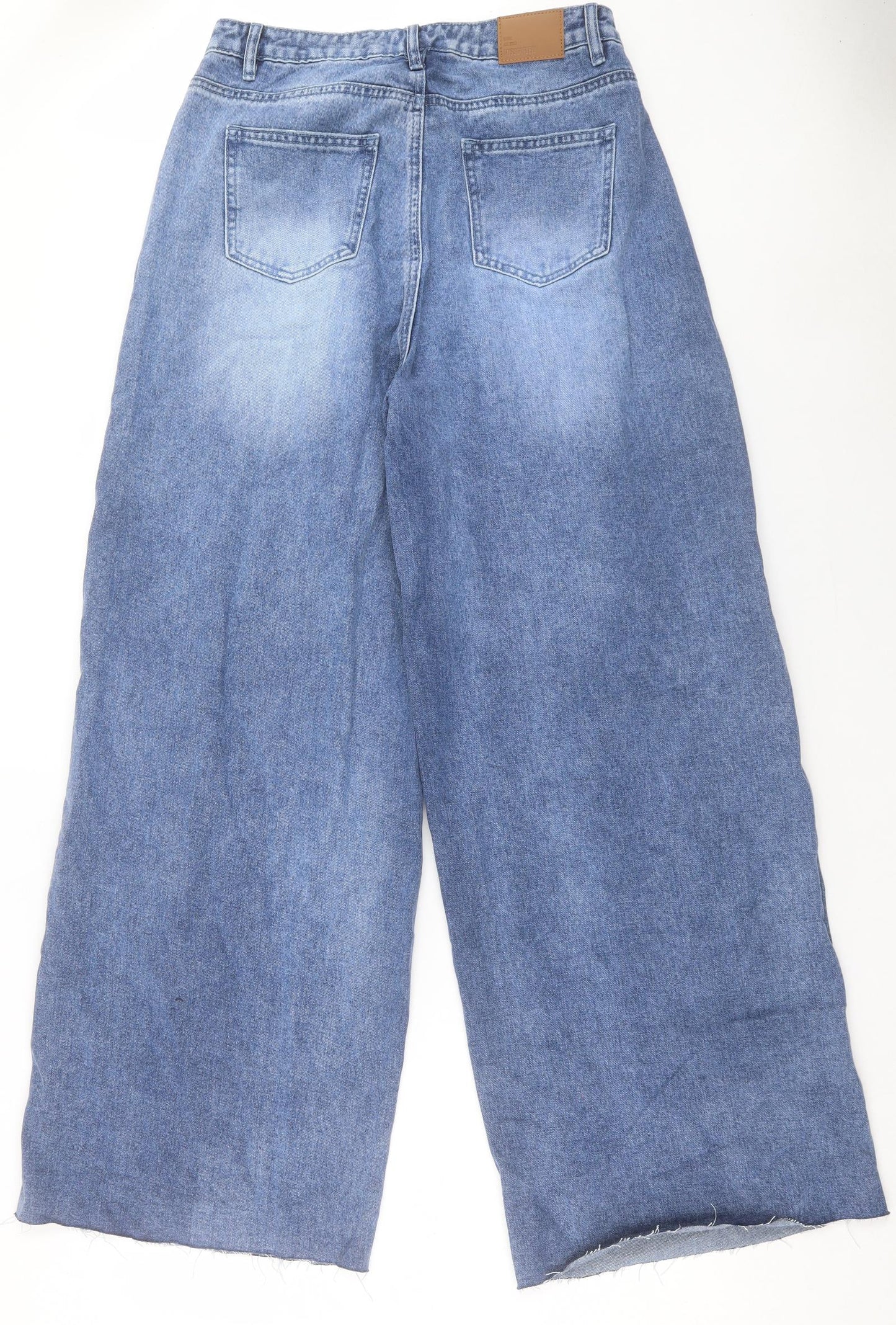 Missguided Womens Blue Cotton Wide-Leg Jeans Size 12 L32 in Relaxed Button