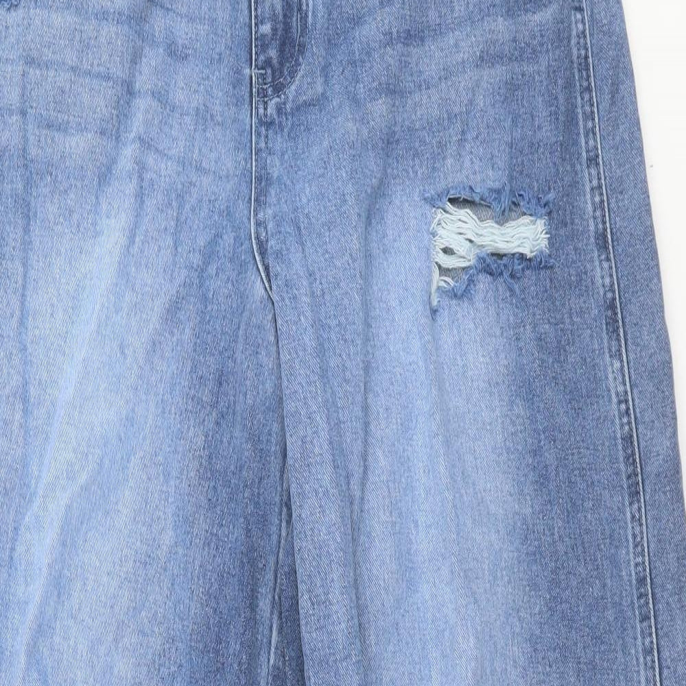 Missguided Womens Blue Cotton Wide-Leg Jeans Size 12 L32 in Relaxed Button