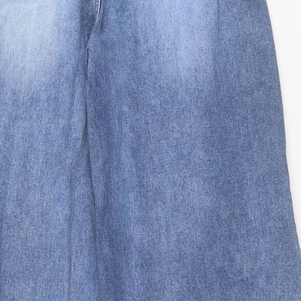 Missguided Womens Blue Cotton Wide-Leg Jeans Size 12 L32 in Relaxed Button