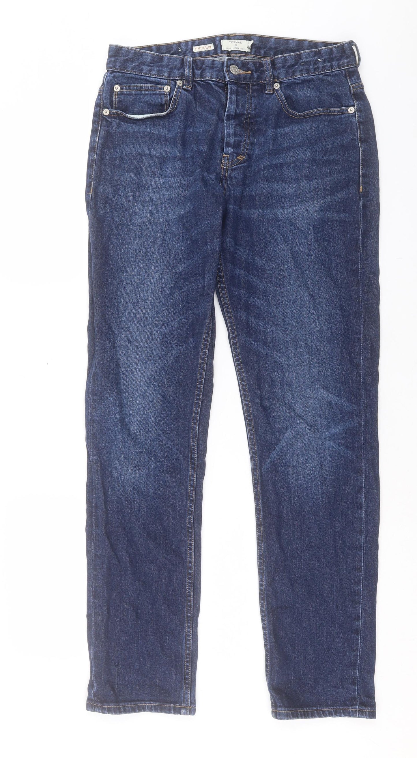 Topman Mens Blue Cotton Straight Jeans Size 30 in L30 in Slim Button