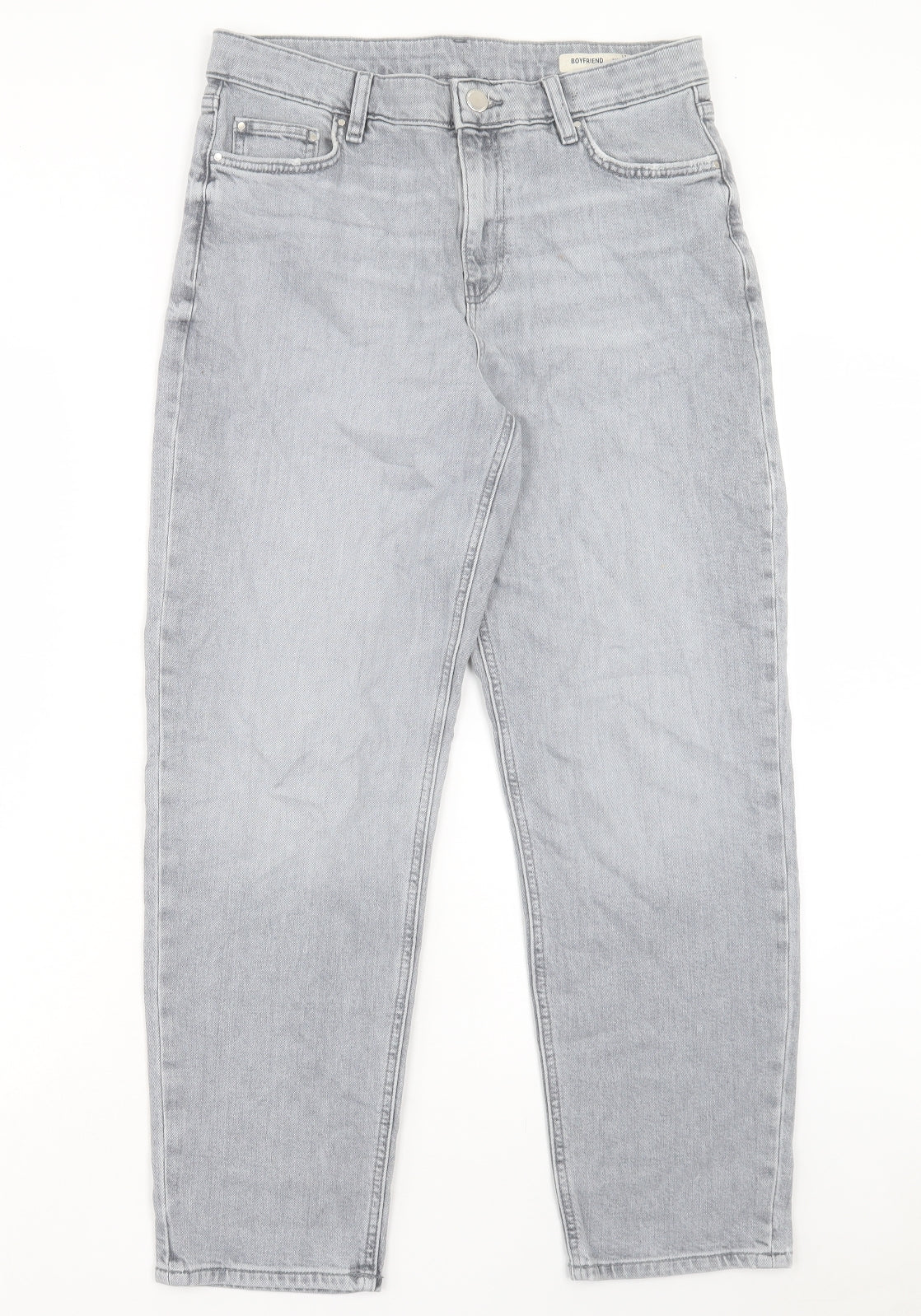Marks and Spencer Womens Grey Cotton Boyfriend Jeans Size 12 L28 in Regular Button
