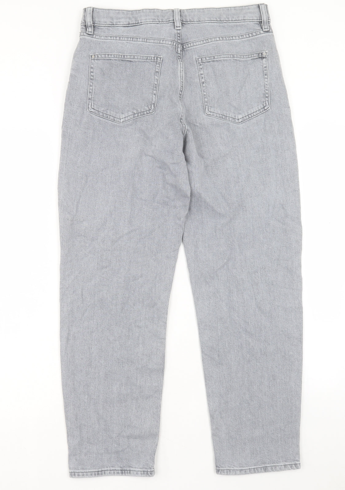 Marks and Spencer Womens Grey Cotton Boyfriend Jeans Size 12 L28 in Regular Button