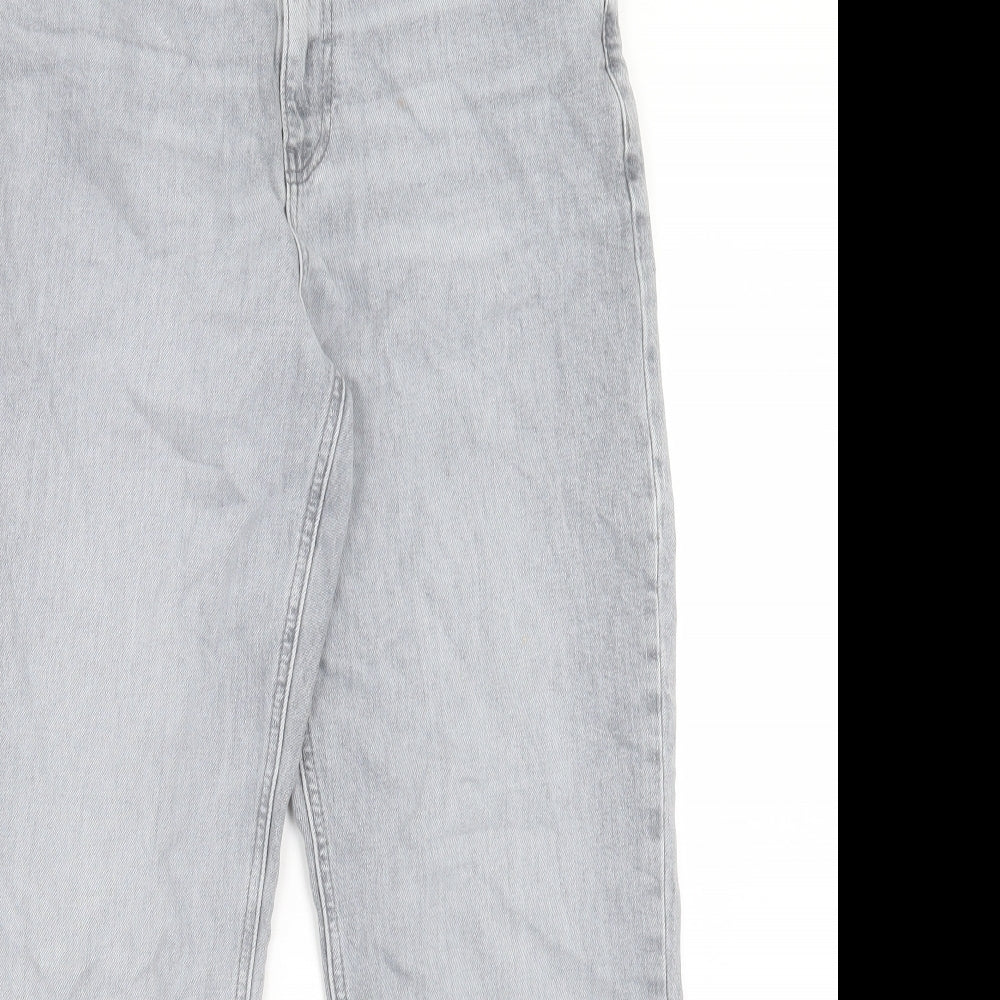 Marks and Spencer Womens Grey Cotton Boyfriend Jeans Size 12 L28 in Regular Button