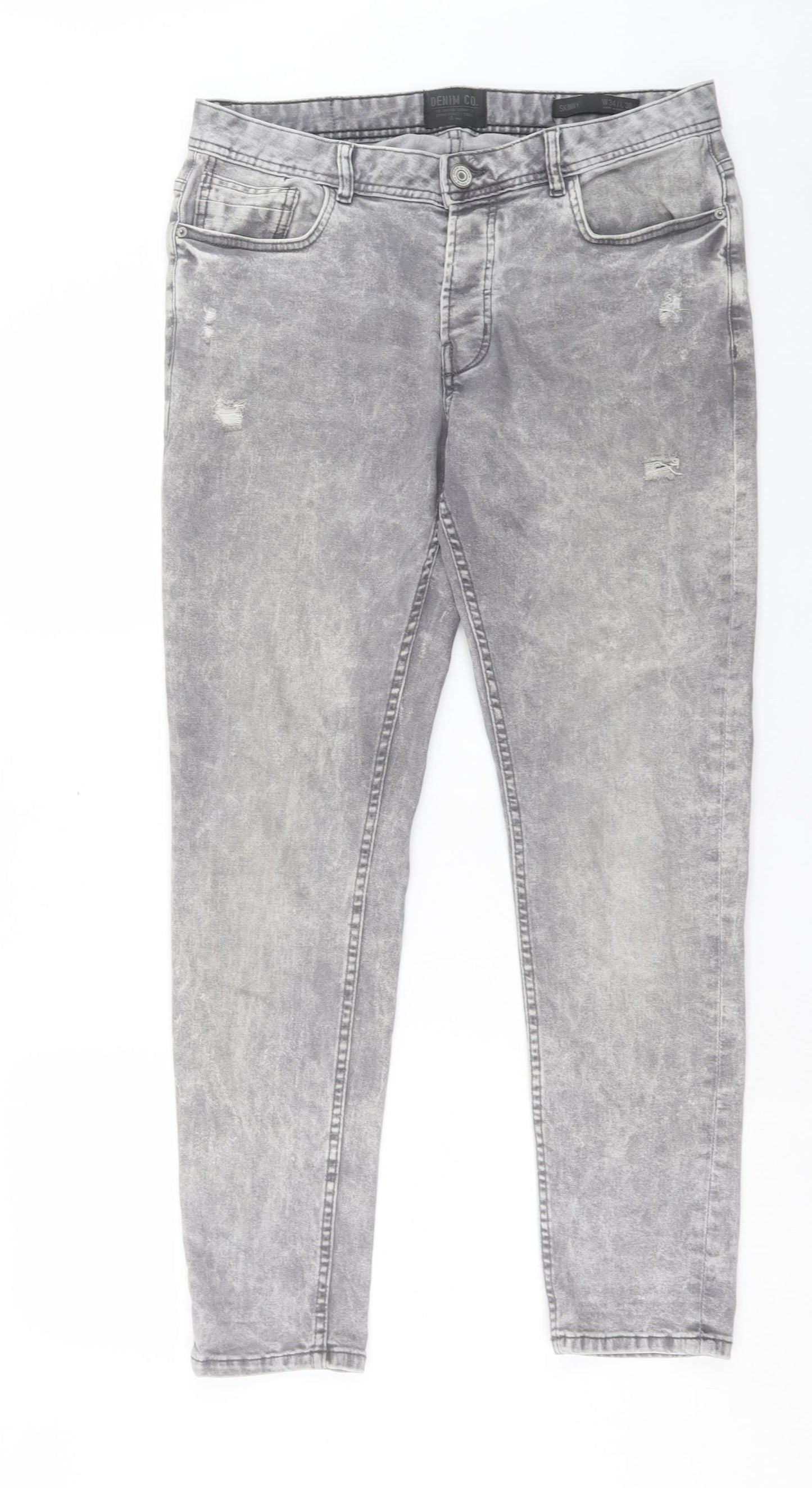 Denim & Co. Mens Grey Cotton Skinny Jeans Size 34 in L30 in Regular Button