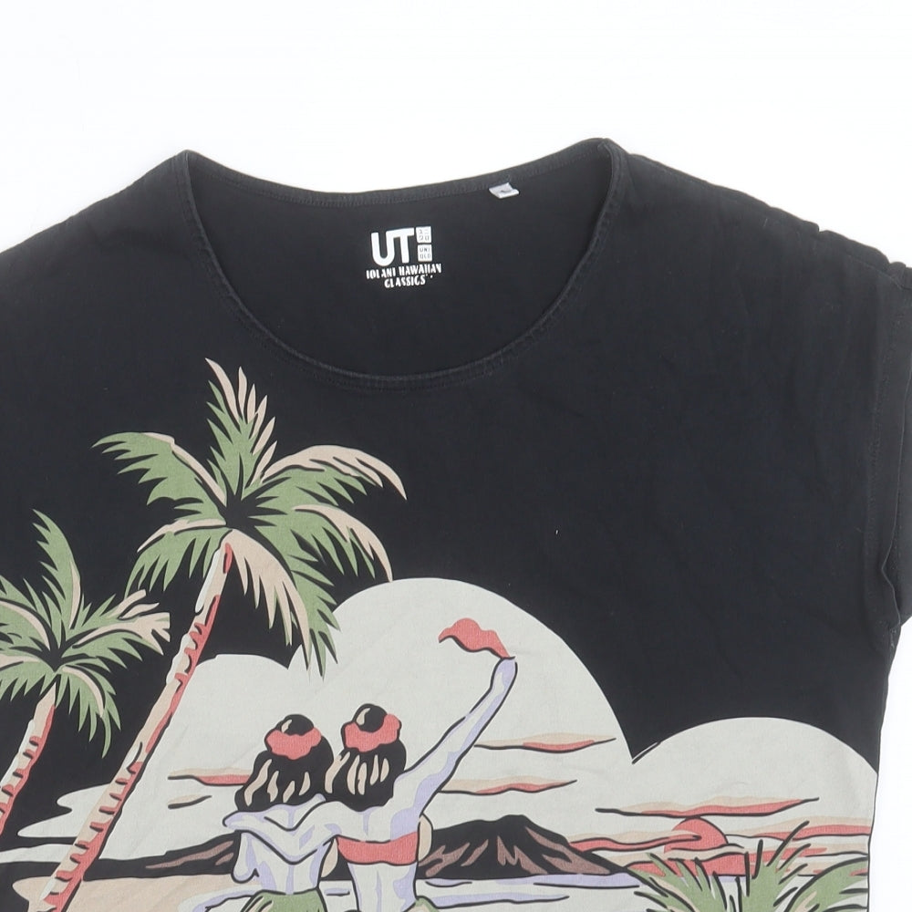 Uniqlo Womens Black Cotton Basic T-Shirt Size S Crew Neck