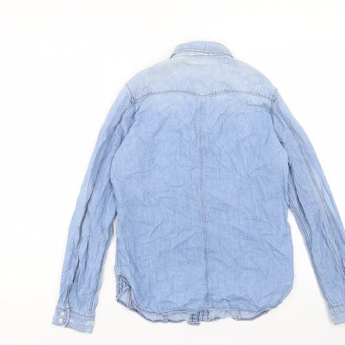 RAW Womens Blue Cotton Basic Button-Up Size S Collared - Distressed