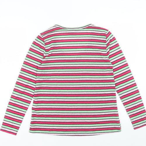 Marks and Spencer Womens Pink Striped Linen Basic T-Shirt Size 6 Scoop Neck