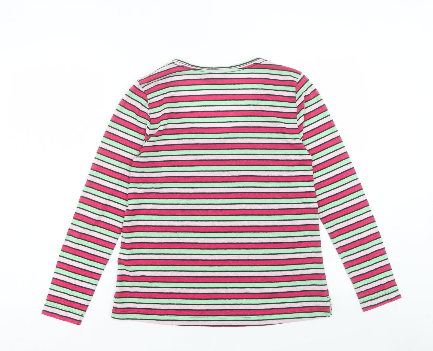 Marks and Spencer Womens Pink Striped Linen Basic T-Shirt Size 6 Scoop Neck