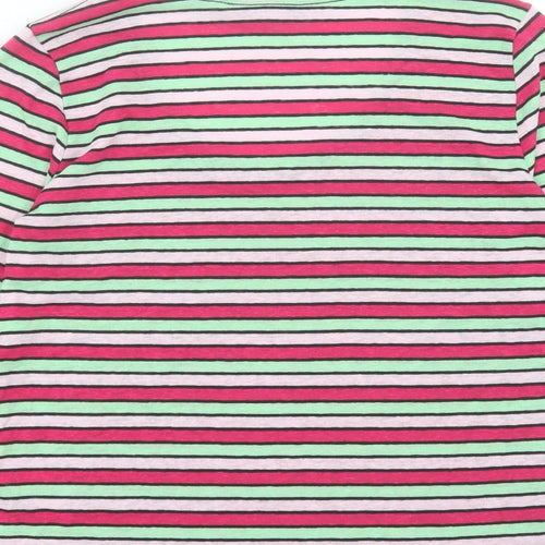 Marks and Spencer Womens Pink Striped Linen Basic T-Shirt Size 6 Scoop Neck