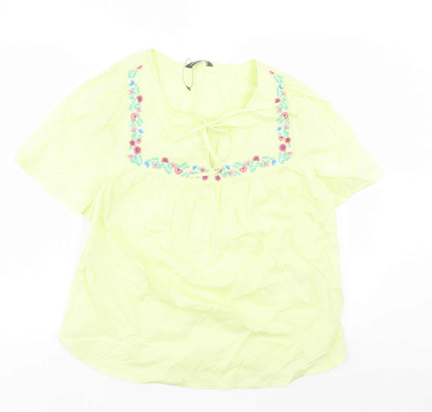 Marks and Spencer Womens Yellow Floral Cotton Basic T-Shirt Size 10 Scoop Neck