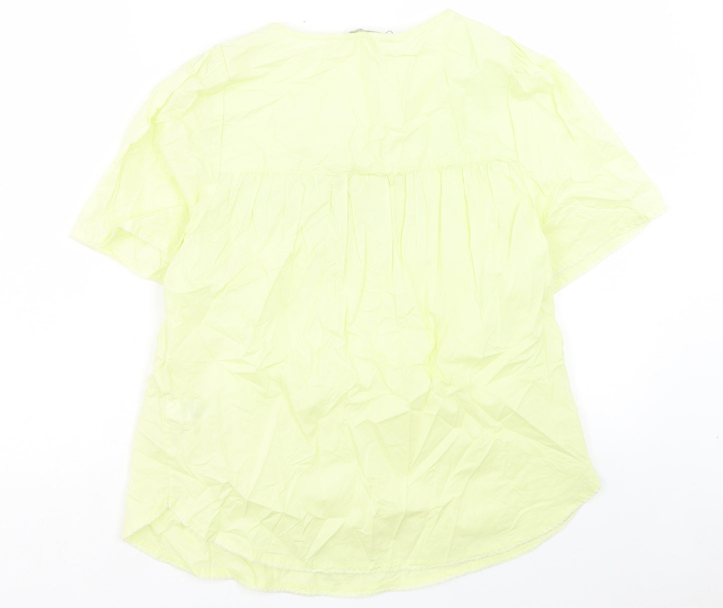 Marks and Spencer Womens Yellow Floral Cotton Basic T-Shirt Size 10 Scoop Neck