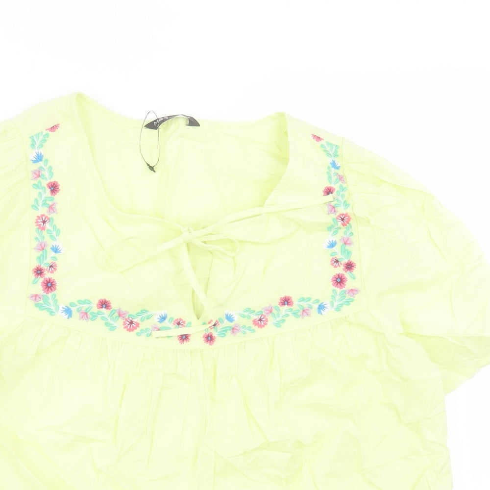 Marks and Spencer Womens Yellow Floral Cotton Basic T-Shirt Size 10 Scoop Neck