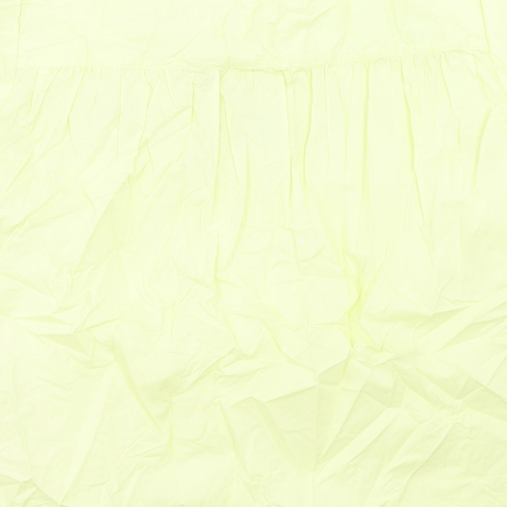 Marks and Spencer Womens Yellow Floral Cotton Basic T-Shirt Size 10 Scoop Neck