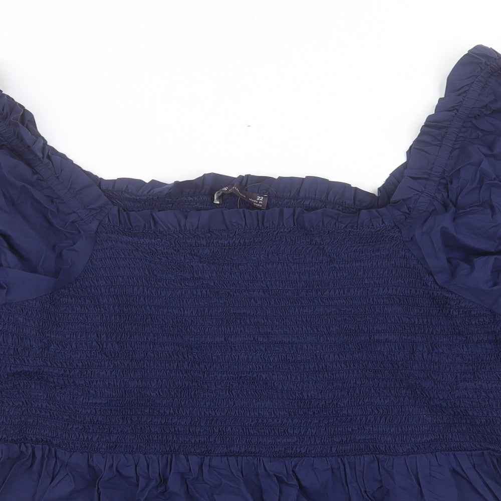 Marks and Spencer Womens Blue Cotton Basic T-Shirt Size 22 Square Neck