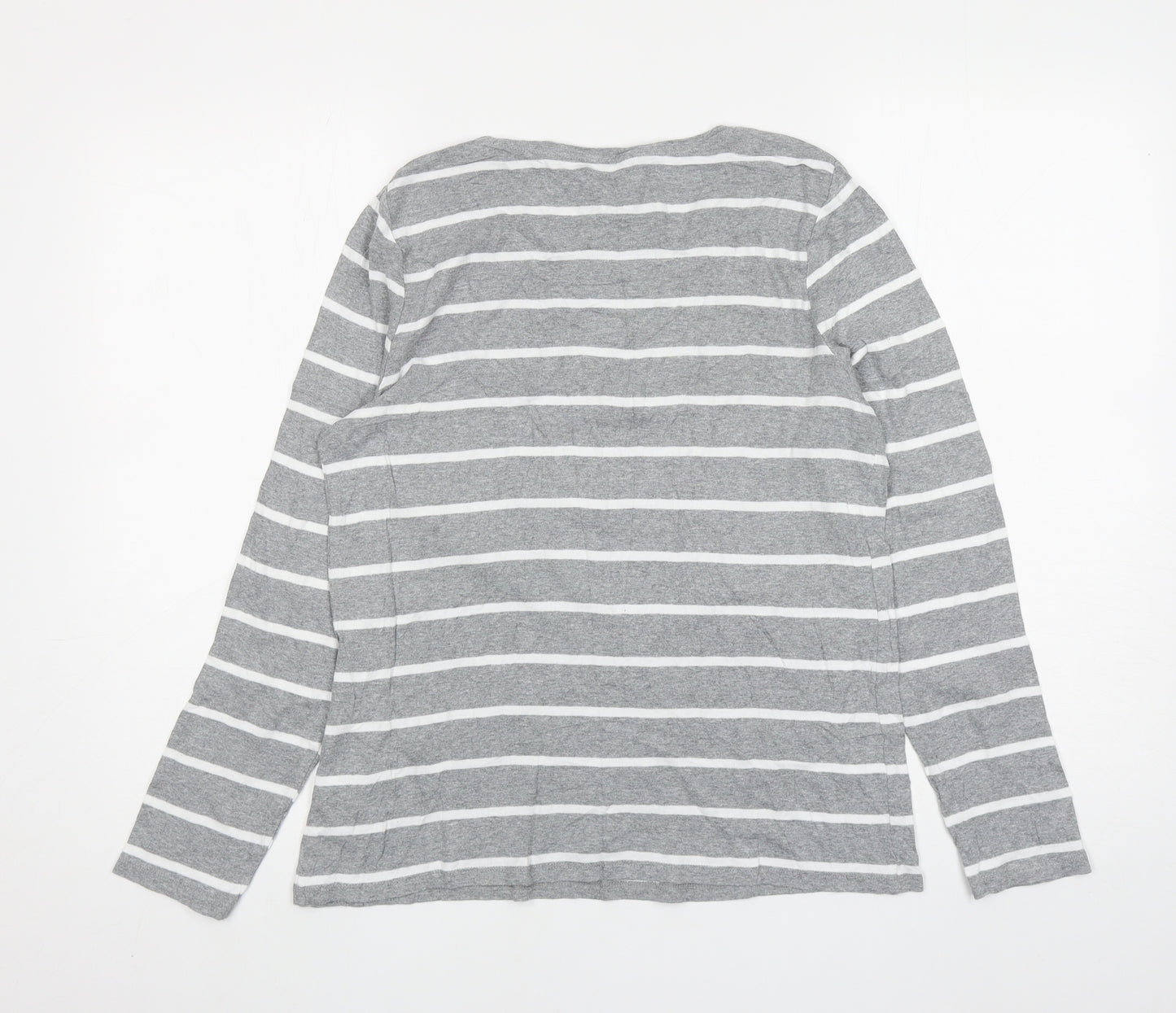 Marks and Spencer Womens Grey Striped Cotton Basic T-Shirt Size 14 Boat Neck
