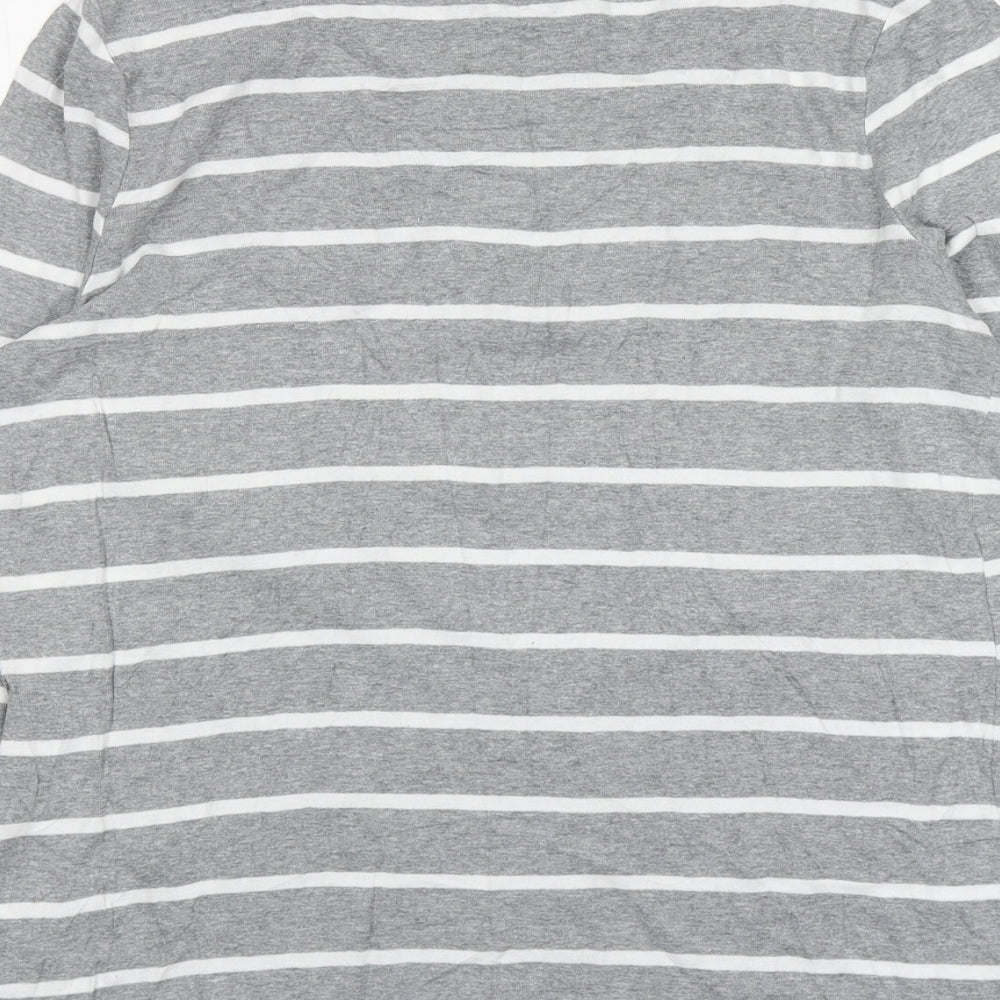 Marks and Spencer Womens Grey Striped Cotton Basic T-Shirt Size 14 Boat Neck
