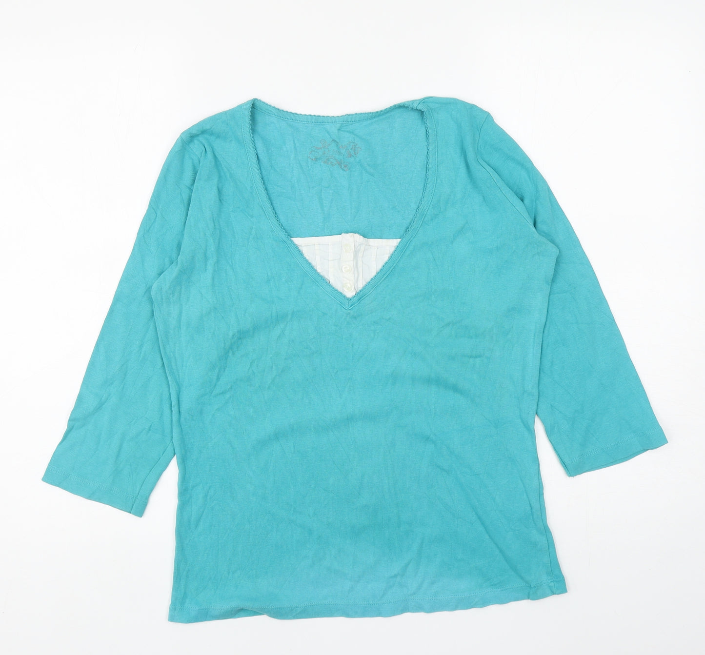 M&Co Womens Blue Cotton Basic T-Shirt Size M V-Neck