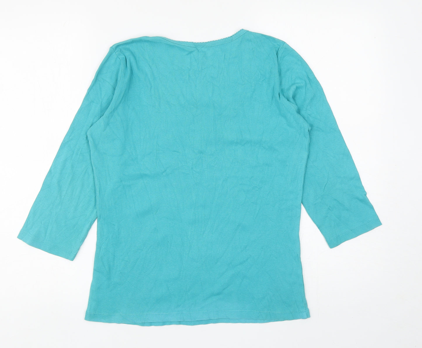 M&Co Womens Blue Cotton Basic T-Shirt Size M V-Neck