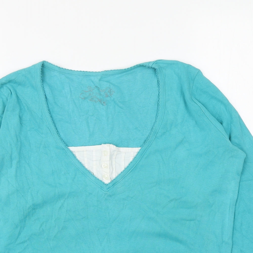 M&Co Womens Blue Cotton Basic T-Shirt Size M V-Neck
