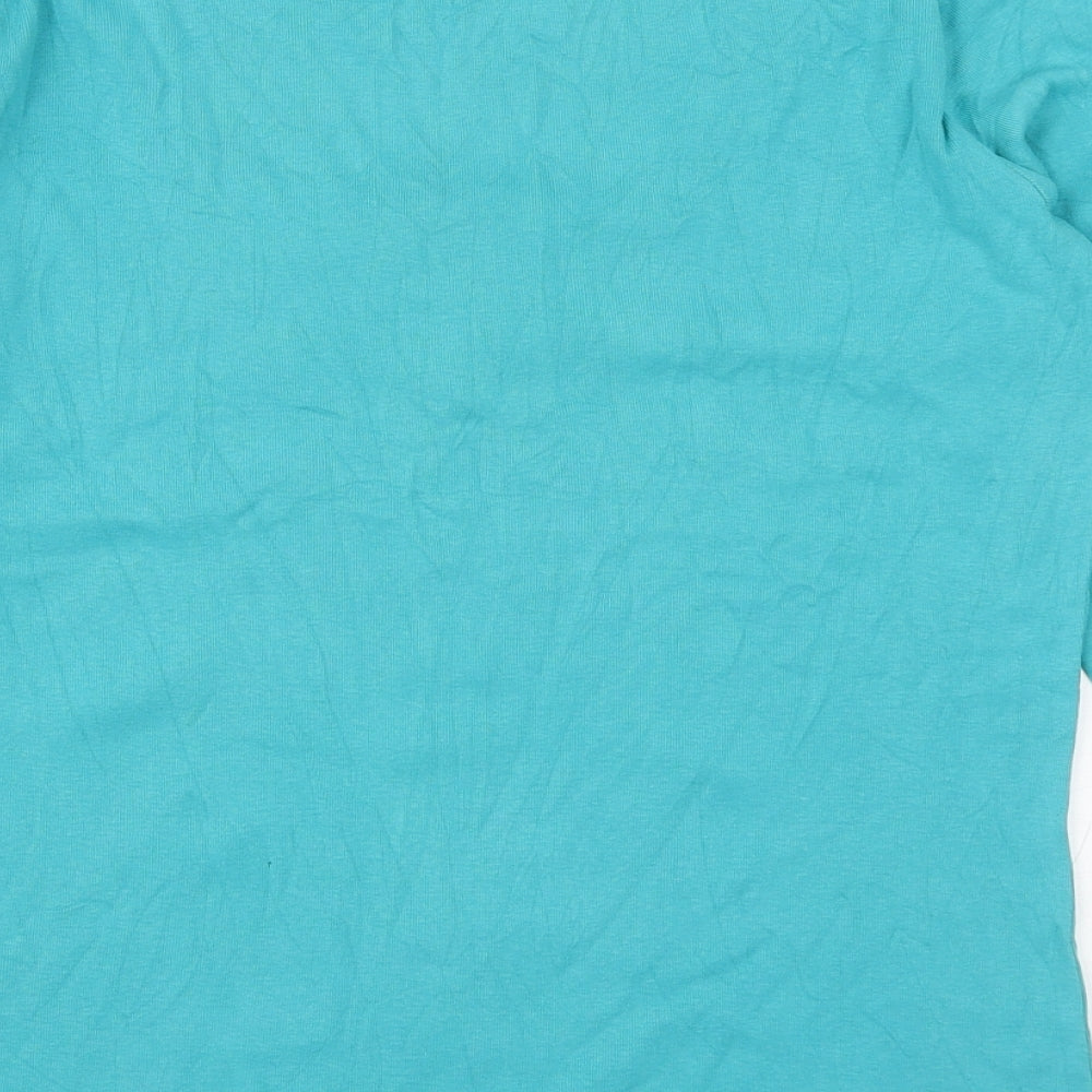 M&Co Womens Blue Cotton Basic T-Shirt Size M V-Neck