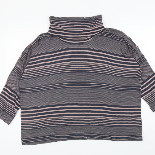 Adini Womens Black Striped Viscose Jersey T-Shirt Size L Roll Neck