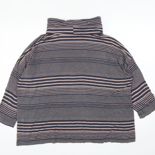 Adini Womens Black Striped Viscose Jersey T-Shirt Size L Roll Neck