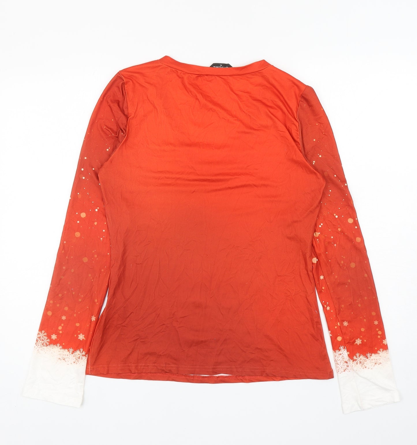 Chicme Womens Red Polyester Basic T-Shirt Size XL V-Neck - Christmas Tree