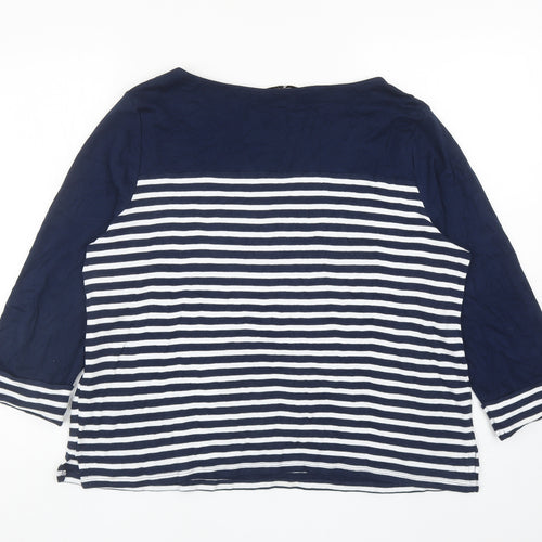 TU Womens Blue Striped Cotton Basic T-Shirt Size 16 Boat Neck