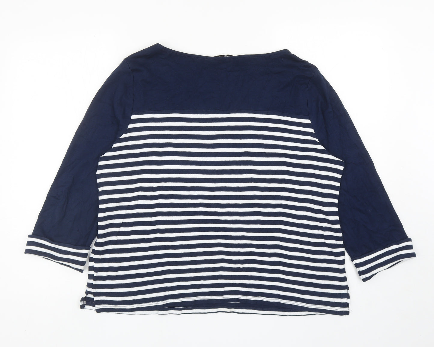 TU Womens Blue Striped Cotton Basic T-Shirt Size 16 Boat Neck