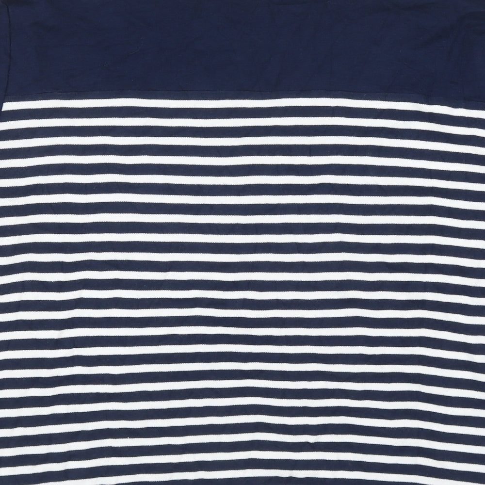 TU Womens Blue Striped Cotton Basic T-Shirt Size 16 Boat Neck