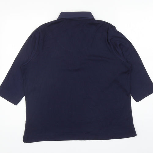 Tigi Womens Blue Collared Cotton Pullover Jumper Size 14