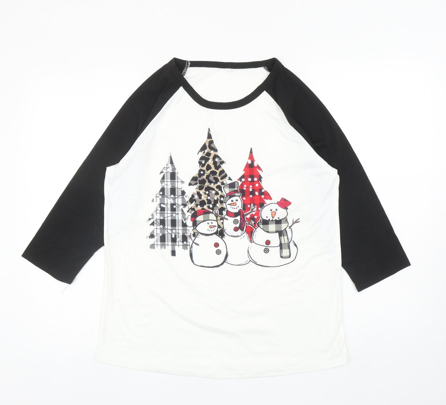 Preworn Womens White Colourblock Polyester Ringer T-Shirt Size M Round Neck - Snowmen