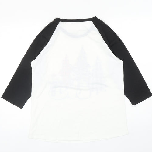 Preworn Womens White Colourblock Polyester Ringer T-Shirt Size M Round Neck - Snowmen