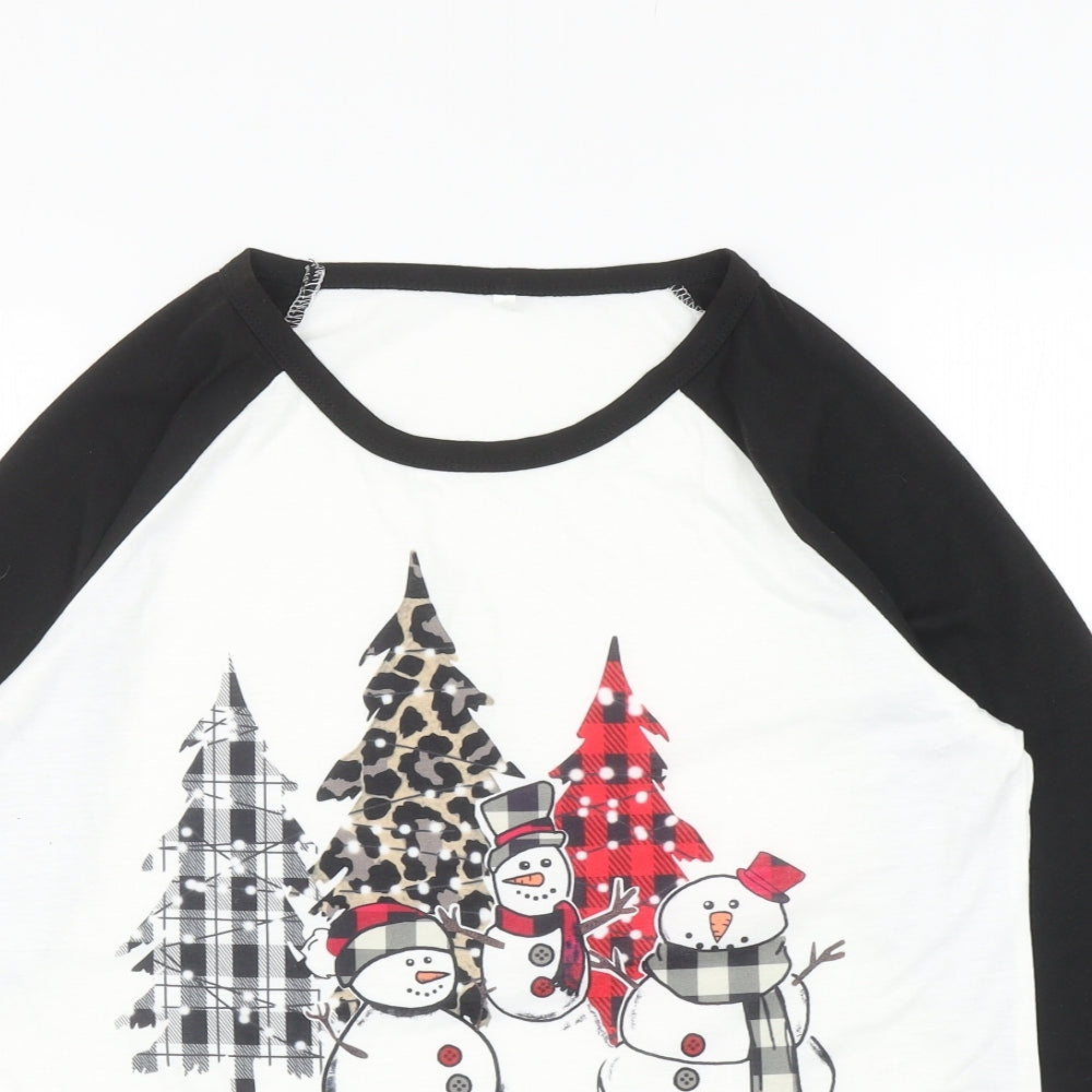 Preworn Womens White Colourblock Polyester Ringer T-Shirt Size M Round Neck - Snowmen